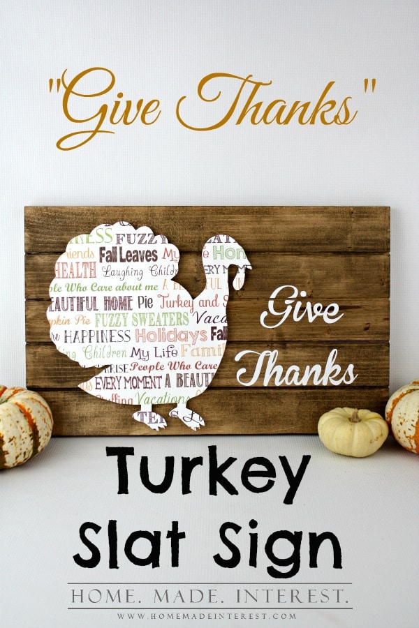 Give Thanks Turkey Slat Sign is a simple thanksgiving decor craft that reminds you of all the things you have to be thankful for. 