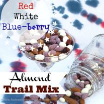 I’m always looking for a good snack for 4th of July fireworks and this red, white, and blue trail mix seems simple to make and take with us for the kids to snack on.