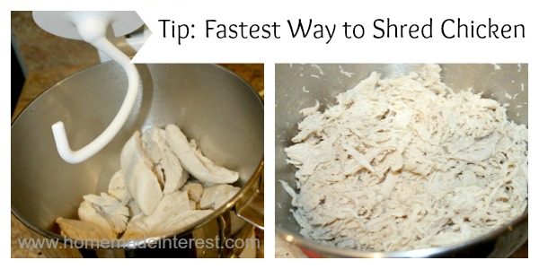 Great tip for shredding chicken - www.homemadeinterest.com