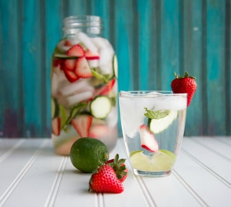 STRAWBERRY, LIME, CUCUMBER AND MINT WATER