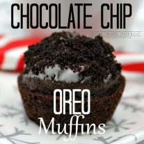 Easy Chocolate Chip Oreo muffin recipe using a boxed mix. These muffins are awesome and they taste like doughnuts! They are a great classroom treat, brunch, snack or dessert!