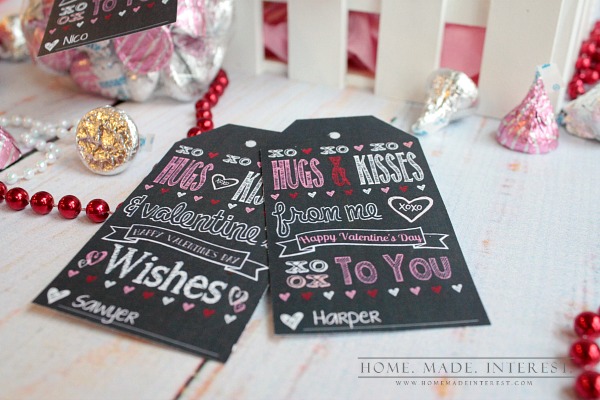 These Valentine’s Day printables can be personalized with the name of all of your kids’ friends! Attach them to a bag of chocolate hugs and kisses and you have a Valentine’s Day favor that everyone will love.
