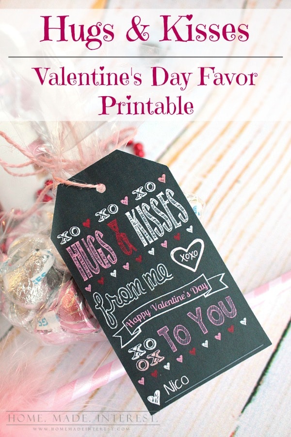 These Valentine’s Day printables can be personalized with the name of all of your kids’ friends! Attach them to a bag of chocolate hugs and kisses and you have a Valentine’s Day favor that everyone will love. 