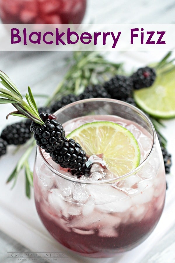 This Blackberry fizz is a fun alcoholic drink recipe is made with blackberries and Canada Dry Ginger Ale® fancied up with a blackberry and rosemary skewer. Beautiful and delicious!