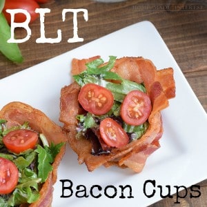You can use a bacon weave to make this awesome recipe for a BLT. Bacon lettuce and tomato served in a bacon cup!