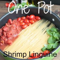 Fresh tomatoes, basil, and shrimp cooked with linguine noodles and finished with feta cheese. A simple one pot dinner recipe.