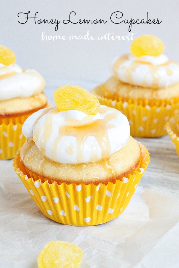 Honey Lemon cupcakes are filled with a creamy lemon pudding and topped with buttercream frosting drizzled with honey. Inspired by the movie Big Hero 6!