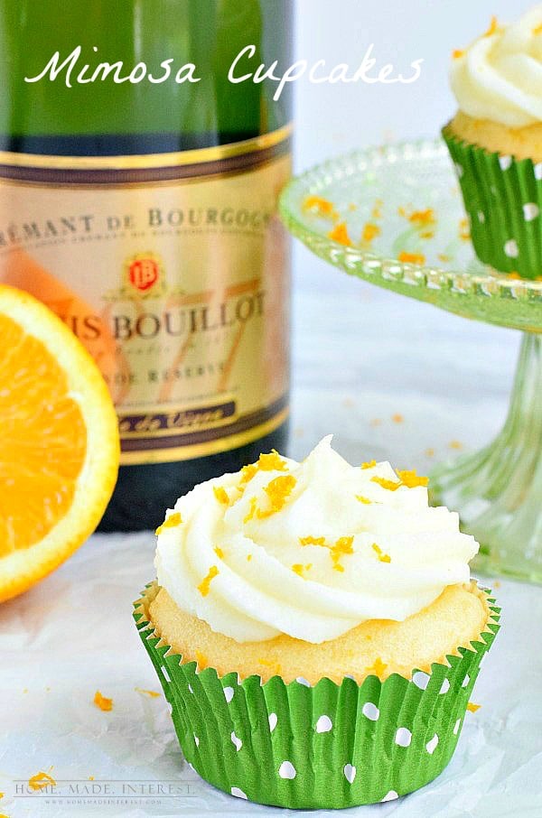 This mimosa cupcake recipe is orange cupcakes with an orange champagne frosting. 