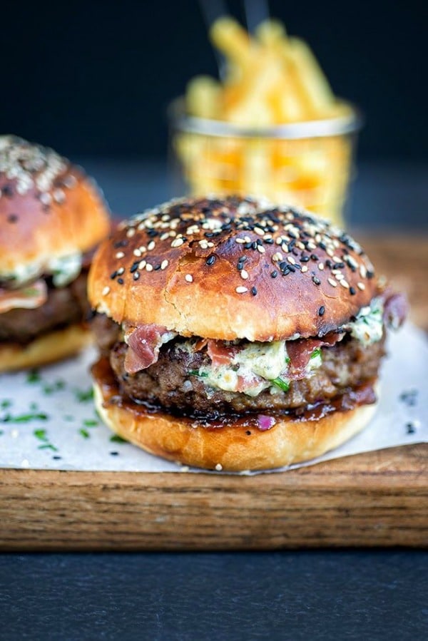 Mouth watering all beef burgers for for grilling this summer. Burger loaded with delicious goodness.