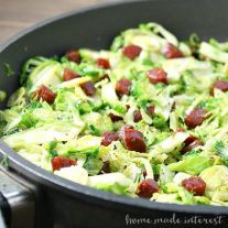I love making brussels sprouts and chorizo as a side dish or, on a busy weeknight, I add some crumbled feta or goat cheese and have a quick dinner.