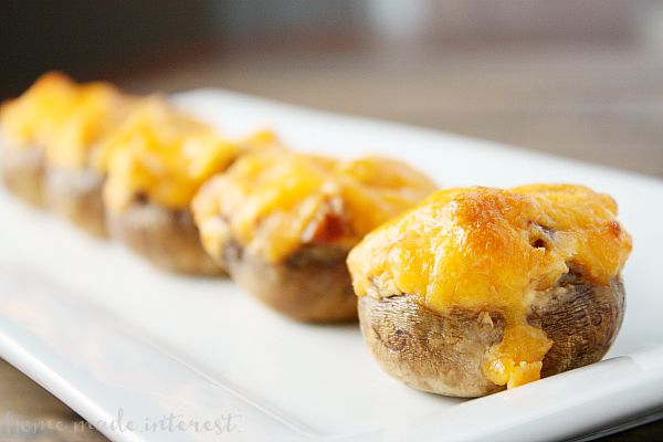 This simple mushroom appetizer is filled with cheese and chorizo.
