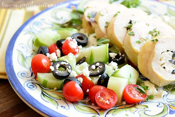 I love olives so these Greek chicken roll-ups with tzatziki are one of my favorite easy dinner recipes!