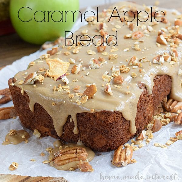 This bread tastes just like apple pie! It is cinnamon-y and sweet, with crunchy caramel granola pieces baked inside. A great recipe for Fall.