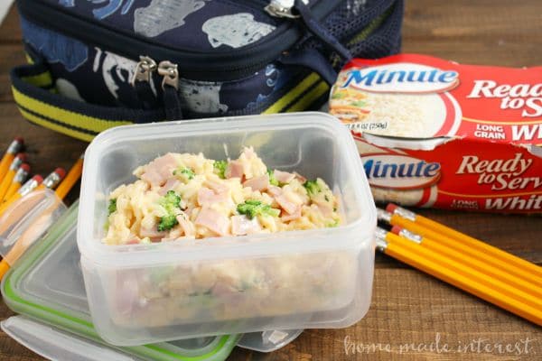 This Cheesy Ham & Broccoli rice bowl is a quick lunch, dinner or snack recipe. Kids will love it!