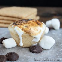 These S’mores cookie cups are filled with chocolate ganache and topped with a roasted marshmallow.