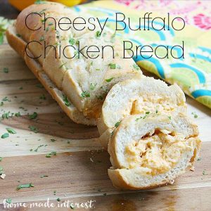 Spicy, cheesy Buffalo chicken dip stuffed into a buttery french baguette. Great party food and perfect for feeding friends on game day.
