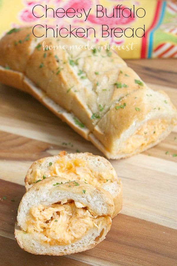 Spicy, cheesy Buffalo chicken dip stuffed into a buttery french baguette. Great party food and perfect for feeding friends on game day.