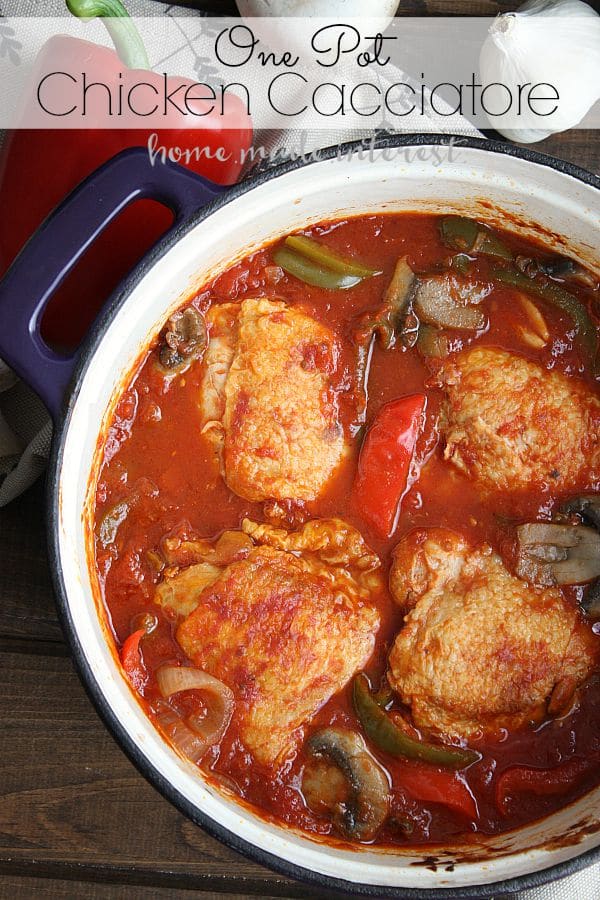 This easy one pot Chicken Cacciatore recipe is a great fall or winter recipe made in a dutch oven that you can make ahead of time and heat up for a quick dinner. 
