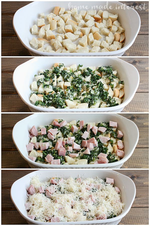 This Gruyère, Ham, and Spinach Strata is a great brunch recipe since it can be made a day ahead of time and baked the morning of the brunch. I’m definitely adding it to my holiday brunch menu.