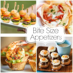 Guests love perfect bite size appetizers at parties! No fork needed, just use your fingers. Great bite size appetizer recipes for birthdays parties, holidays, and baby showers.