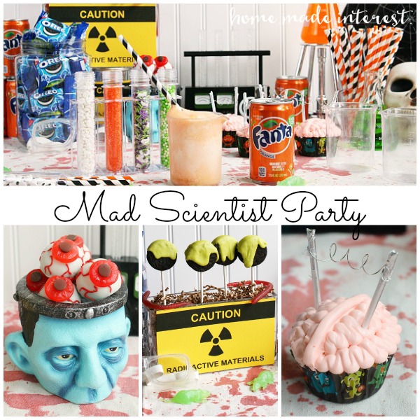 Halloween is all about food, fun, and being creepy. We’ve got some ideas for a simple Mad Scientist Halloween Party. Brain cupcakes, OREO ball eyeballs, and ice cream floats make with creepy ingredients!