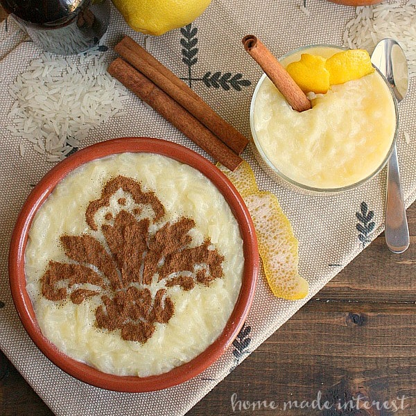 Arroz Doce is the Portuguese version of rice pudding. This rice pudding recipe combines rice, sugar, milk, eggs, cinnamon, and lemon peel to make a sweet dessert.