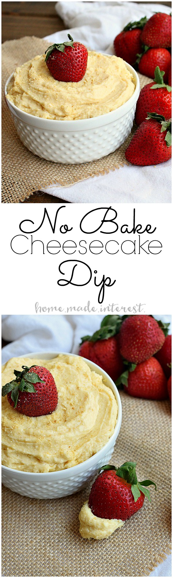 This easy dessert recipe requires no baking! No bake cheesecake dip is a simple party dip, or just a sweet snack for the family. 