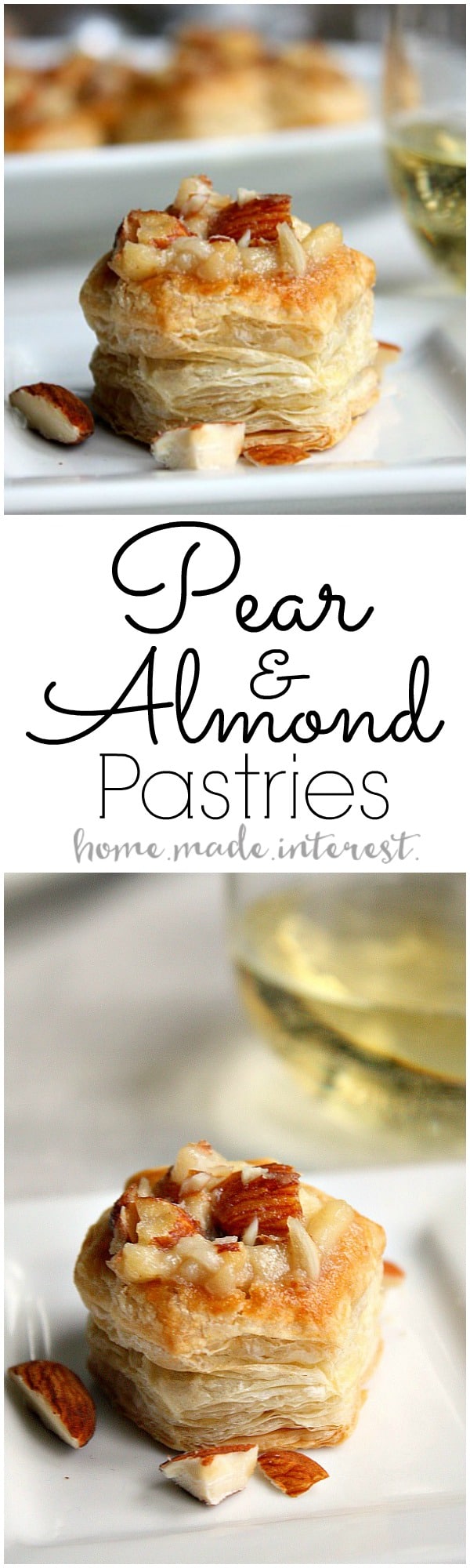 Our Wine Pairing Party was all about trying new foods and tasting new wines. These Pear and Almond Pastries paired with white wine perfectly! They were an easy bite size dessert that everyone loved!