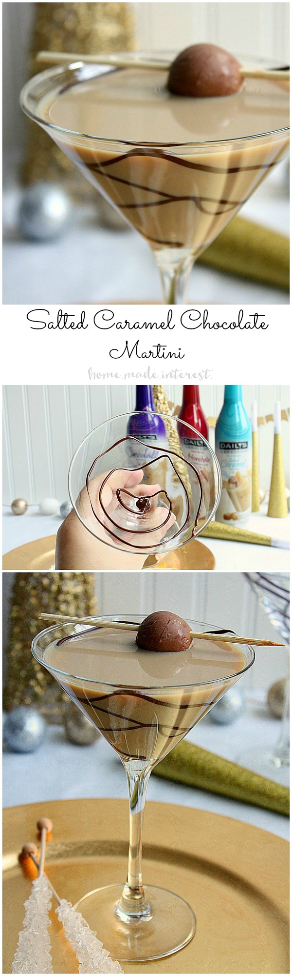 Throw a Bling New Year’s Eve party and make this simple martini recipe for a Salted Caramel Chocolate martini as your signature drink!