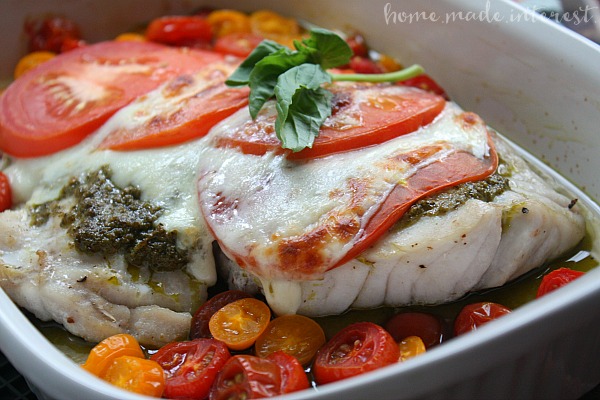 This grouper caprese is a simple seafood recipe made with grouper, fresh tomatoes, pesto, and mozzarella. It is the perfect fish dish for Lent and it is a healthy, low carb, gluten-free recipe for those who are dieting.