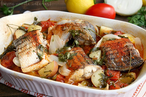 This Rockfish is baked in the Portguese style. Tomatoes, onions, and a little seasoning then baked until the fish is flakey. It is one of my favorite fish recipes and it is low calorie, low carb, and low fat.