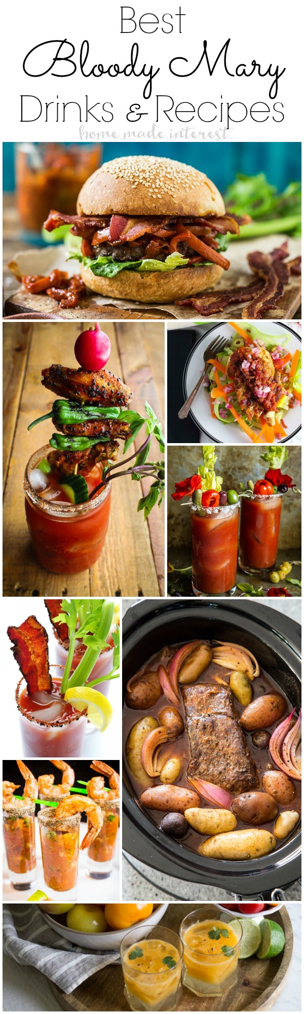 This is the ultimate list of best Bloody Mary mix, drinks, and recipes. Set up a Bloody Mary bar for brunch or even a wedding. Bloody Mary can have just about any garnish!