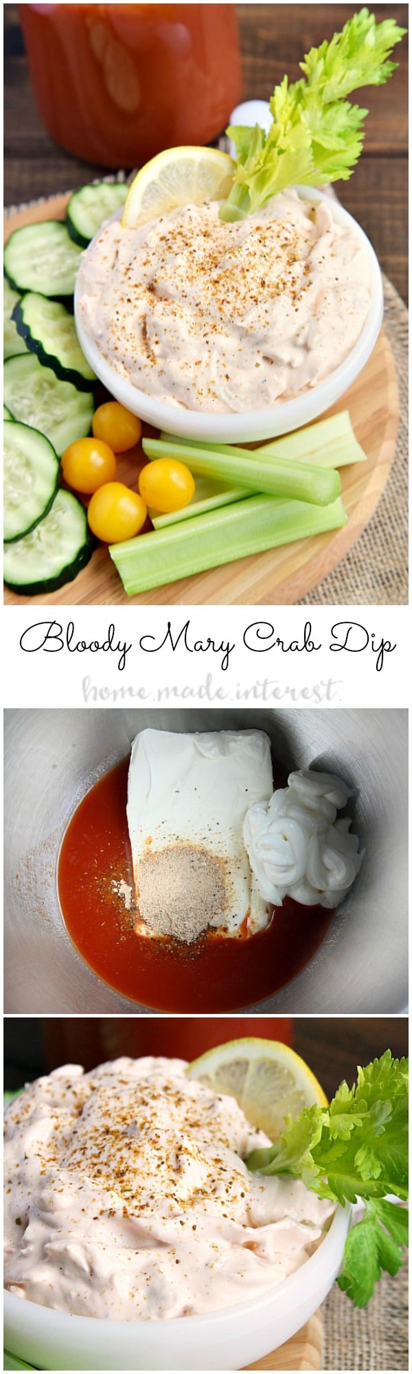 This creamy Bloody Mary crab dip is easy and quick to make. If you love bloody mary drinks than will fall in love with this party dip. With just a few ingredients you have a great appetizer dip for any gathering.
