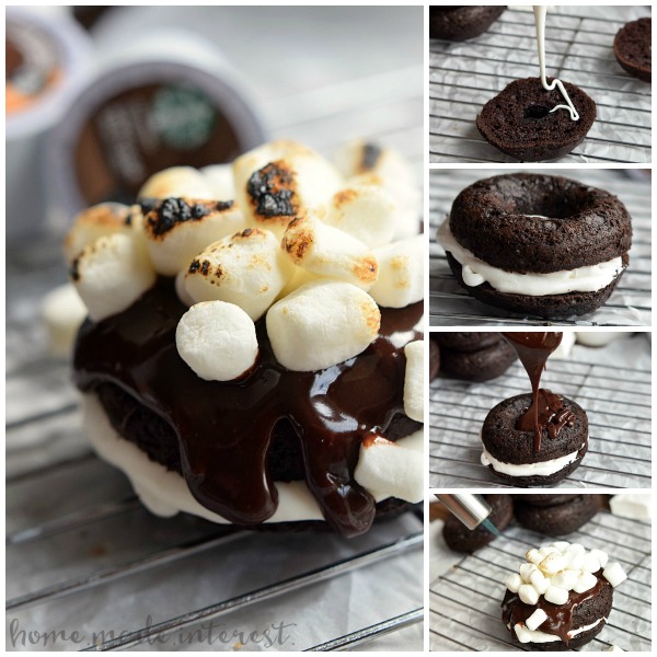 This Hot Cocoa Baked Donut recipe is the best baked doughnut recipe around! A fluffy chocolate cocoa donut filled with marshmallow frosting and topped with chocolate ganache and toasted marshmallows.