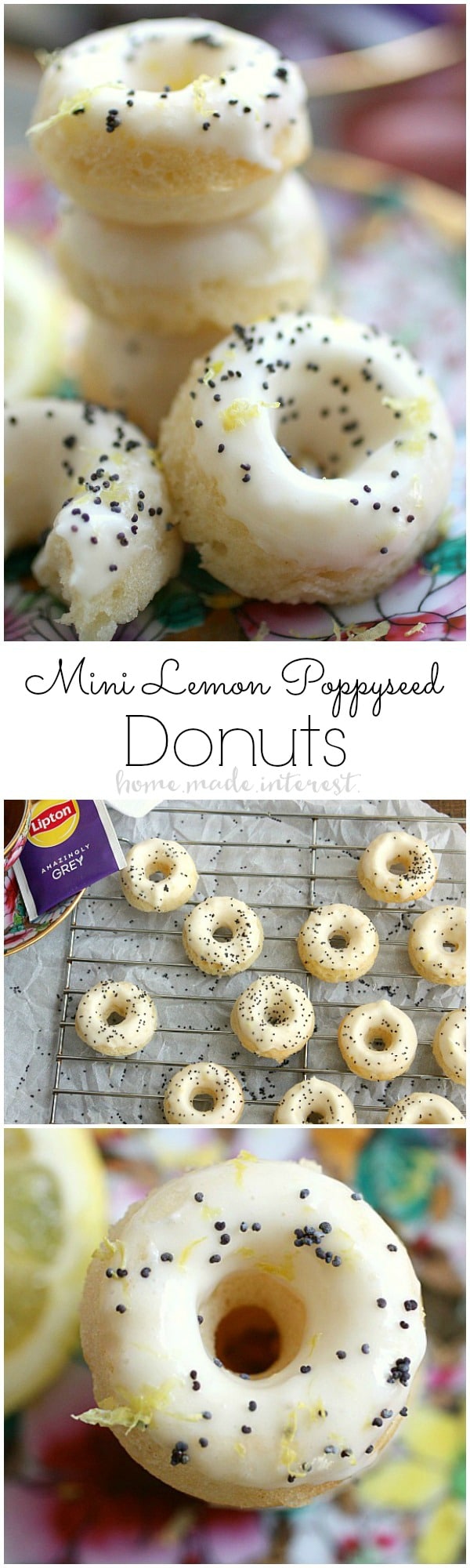 Enjoy a little quiet time with a cup of hot tea and this easy mini lemon poppyseed donuts recipe. It is so simple to make and would be a great brunch recipe for Easter or Mother’s Day. 