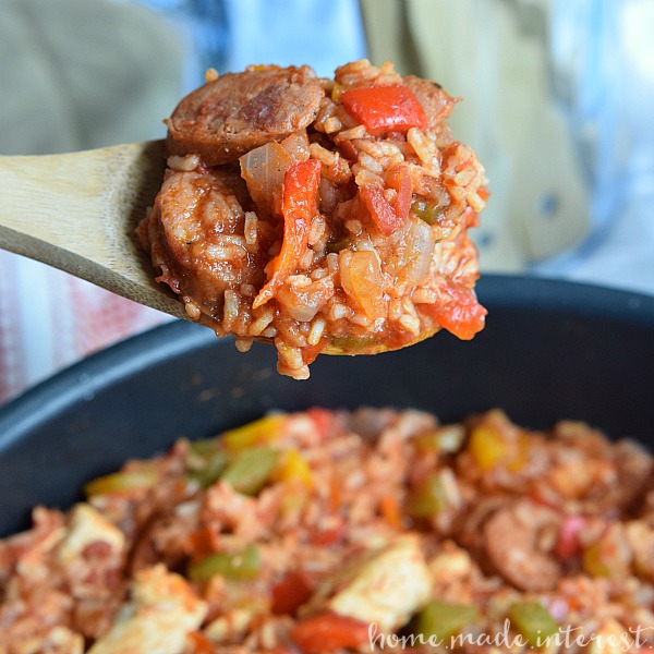 This Jambalaya recipe only takes one pot and 20 minutes! It is an easy weeknight recipe that the family will love.