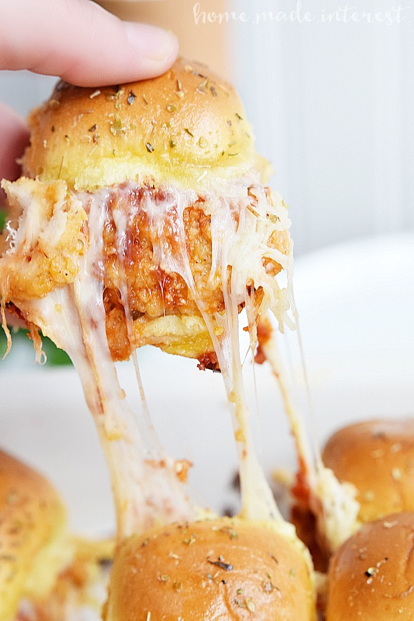 These Chicken Parmesan sliders are an easy recipe that everyone is going to love. Fried chicken tenders, tomato sauce, and lots of mozzarella cheese make this slider recipe a sure win. Whether it is a game day recipe or a father’s day recipe you are looking for you can’t go wrong with sliders.