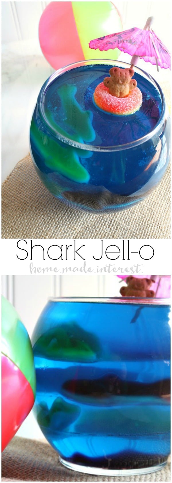 Get ready for Shark Week or celebrate a Shark birthday party with these fun Shark Jell-O bowls filled with gummy sharks! This is a great summer snack for kids! 