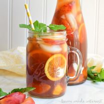 We’ve spiked this peach sweet tea with some peach vodka and filled it with frozen peaches for a summer cocktail recipe that is perfect for sipping out on the porch with friends after a long week.