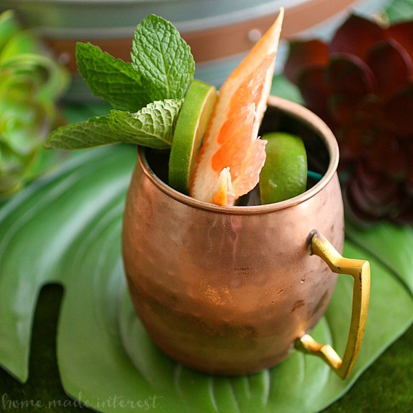 A Moscow Mule served in a beautiful copper mug is the IT drink right now and this Citrus Moscow Mule recipe is perfect for an easy Father’s Day brunch or just a summer drink recipe for sipping on the porch.