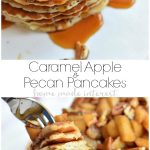 These delicious Caramel Apple Pecan Pancakes are light and fluffy pancakes topped with a creamy caramel sauce, baked apples, and crunchy pecans. It is an amazing fall breakfast recipe.