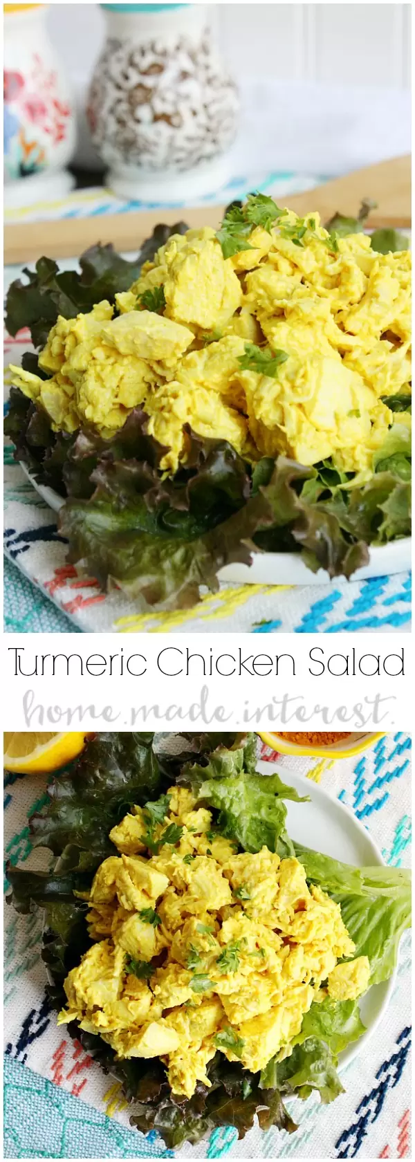 This easy turmeric chicken salad is full of flavor and healthy benefits like antioxidants. It is a healthy low carb lunch or dinner recipe that you can make ahead of time. 