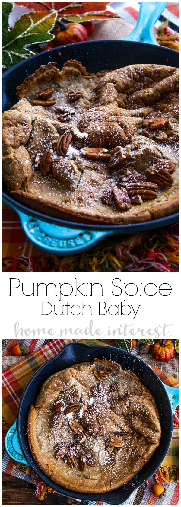 If you love fall recipes and pumpkin this Pumpkin Spice Dutch Baby is going to blow your mind. This easy dutch baby recipe is the perfect fall brunch or fall breakfast recipe with the warm, fragrant, delicious flavor of pumpkin spice! 