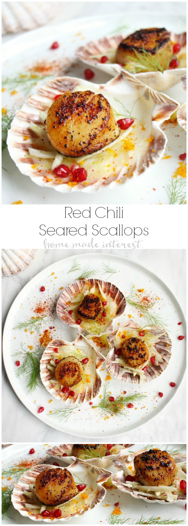 This Red Chili Seared Scallops recipe is an an elegant appetizer recipe that will make a great addition to your New Year’s Eve holiday appetizers. The scallops are coated in Basque Red Chili Powder for a warm sweet flavor that pairs perfectly with the fresh Citrus Fennel Salad it is served on. It’s an easy seafood appetizer recipe is sure to impress your friends and family with its beauty and simplicity.