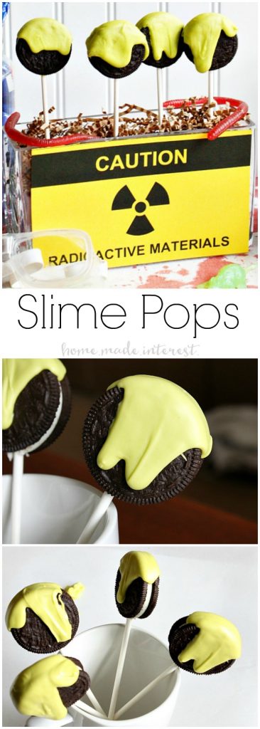 These Halloween Slime Pops are a super easy Halloween dessert made from Oreos that look like they have been slimed with green chocolate. They are quick to make and totally delicious. The perfect oreo pop Halloween dessert recipe!