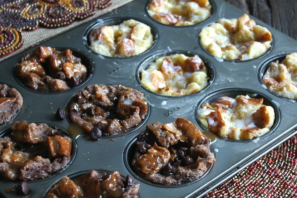 This muffin tin bread pudding is an easy bread pudding recipe that makes individual servings! These are perfect for Thanksgiving dessert or Christmas dessert because you can make multiple flavors in one muffin tin. I’ve made two of my favorite flavors Sugar Cookie Bread Pudding and Caramel Mocha Bread Pudding. Both are amazing!