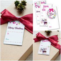 It is so easy to make your own Christmas or holiday gift tags! This year I designed my own Christmas gift tags and in the spirit of giving I’m sharing them so download your free printable christmas gift tags with bright colors and fun deer, wreath, and ornament designs!