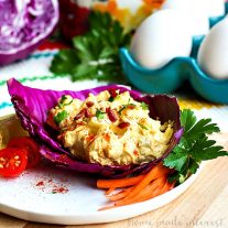 Bacon Cheddar Egg Salad | Need something to do with those Easter leftovers? This Bacon Cheddar Egg Salad is a low carb recipe that uses up all of those hard-boiled eggs you have leftover from Easter. Bacon Cheddar Egg Salad combines bacon, eggs, and cheddar cheese to make an easy Easter brunch recipe or a low carb recipe you can take for lunch or make for dinner all year long.