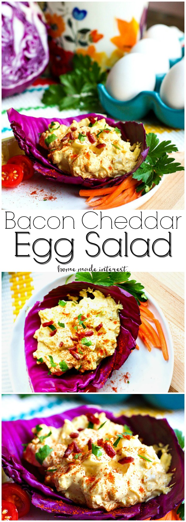 Bacon Cheddar Egg Salad | Need something to do with those Easter leftovers? This Bacon Cheddar Egg Salad is a low carb recipe that uses up all of those hard-boiled eggs you have leftover from Easter. Bacon Cheddar Egg Salad combines bacon, eggs, and cheddar cheese to make an easy Easter brunch recipe or a low carb recipe you can take for lunch or make for dinner all year long. 
