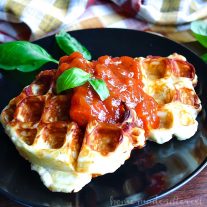 This Low Carb Cheese Waffle is made from gooey Halloumi cheese. Enjoy cheese waffles topped with your favorite low carb tomato sauce as a low carb cheese stick substitute. This is an easy low carb appetizer that totally fills that fried cheese craving!